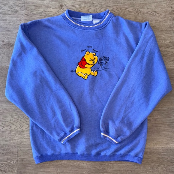 Disney Sweaters - Vintage Winnie The Pooh Purple Disney Fleece Crewneck Embroidered Sweatshirt M